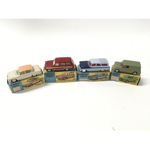 29 - A collection of 4 boxed diecast cars by Corgi includes No234 a Ford Consul Classic..No424 a Ford Zep... 