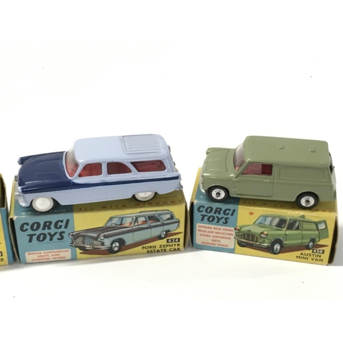 29 - A collection of 4 boxed diecast cars by Corgi includes No234 a Ford Consul Classic..No424 a Ford Zep... 