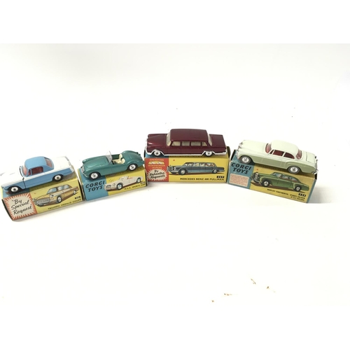 30 - A collection of 4 boxed model diecast cars by Corgi includes No224 a Bentley Continental Sports Salo... 