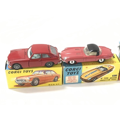 31 - A collection of 5 boxed diecast model cars by Corgi includes No228 a Volvo P.1800..No230 a Mercedes ... 