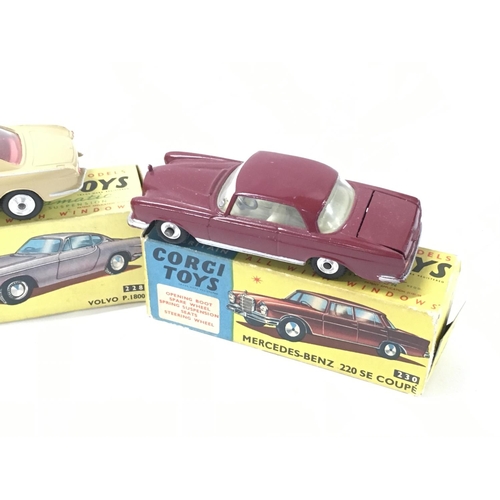 31 - A collection of 5 boxed diecast model cars by Corgi includes No228 a Volvo P.1800..No230 a Mercedes ... 