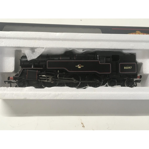 319 - Boxed 00 gauge model railway locomotive by Bachmann 32.351. Standard class 4MT Tank 80097. BRLcrest.... 