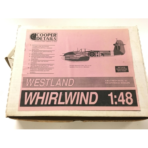 322 - 3x boxed model aircraft kits by Cooper Details a Westland Whirlwind..Flightpath a Fairey Firefly mk1... 