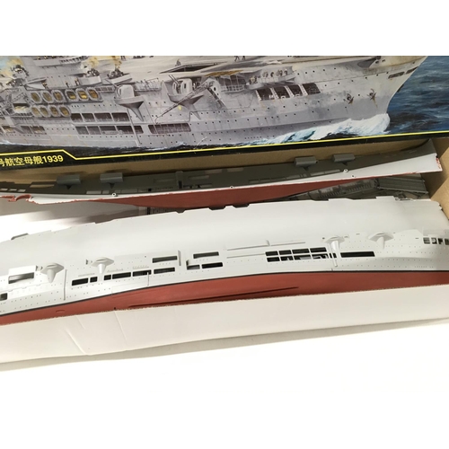 327 - 3x boxed model warship kits includes Battleship BISMARCK by Tamiya..startedâ¦..Aircraft Carrier. HM... 