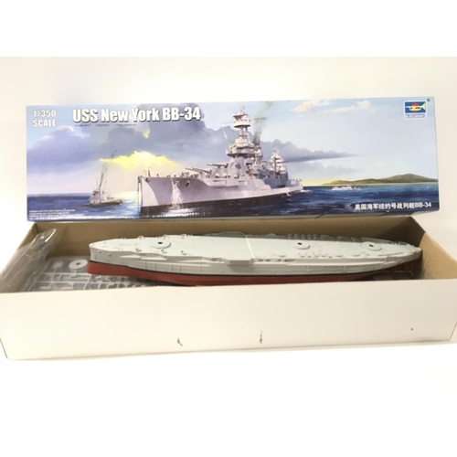 331 - 3x boxed warship model kits includes Battleship USS NEW YORK BB34 by Trumpeter..started..Monitor HMS... 