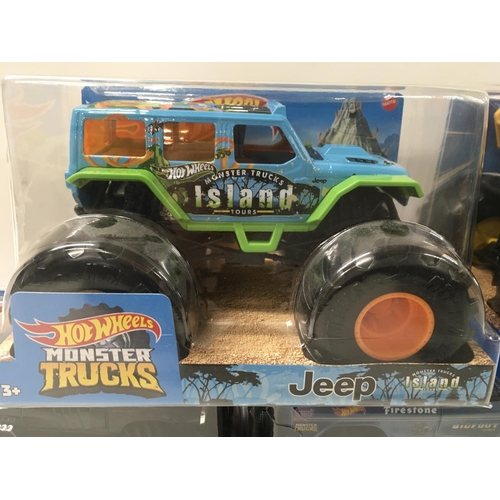 346 - A collection of 5 unopened Hot Wheels Monster Trucks includes ..Island Jeep..Gotta Dump..Dodge Charg... 