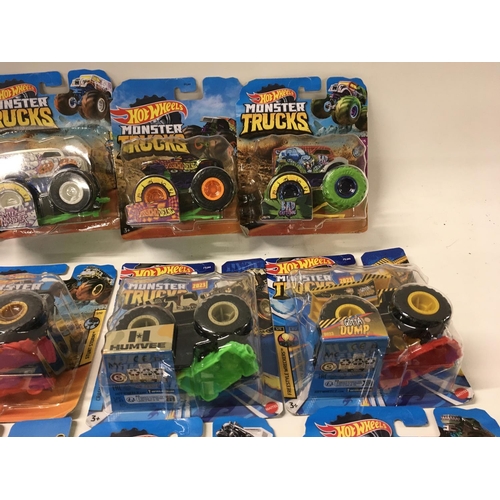 347 - A collection of 12 unopened Hot Wheels Monster Trucks 1:64 scale. Includes Bone Shaker ..Milk Monste... 