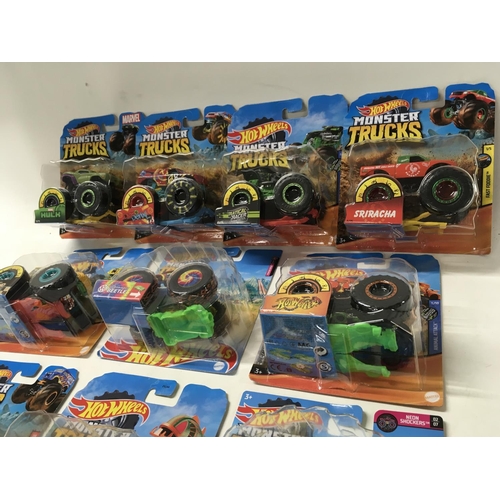 349 - A collection of 10 unopened Hot Wheels Monster Trucks 1:64 scale. Includes Loco Punk..The Hulk. No r... 