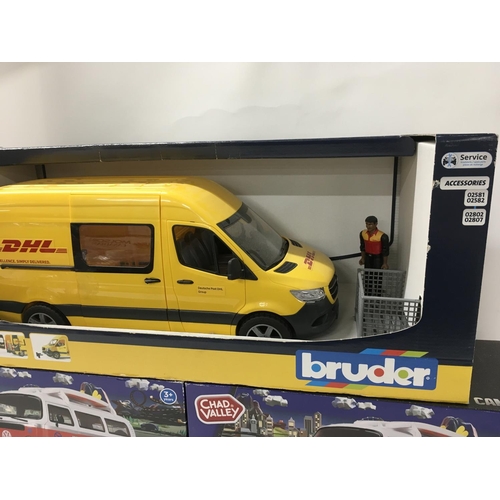 351 - A group of 3 boxed model vehicles 2 x Volkswagen Campervans by Chad Valley and a Mercedes van in DHL... 