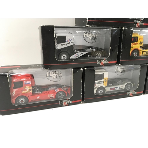 353 - A collection of 6 unopened boxed High Speed racing Artic cabs 1:43 scale. No reserve