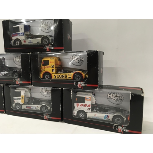 353 - A collection of 6 unopened boxed High Speed racing Artic cabs 1:43 scale. No reserve