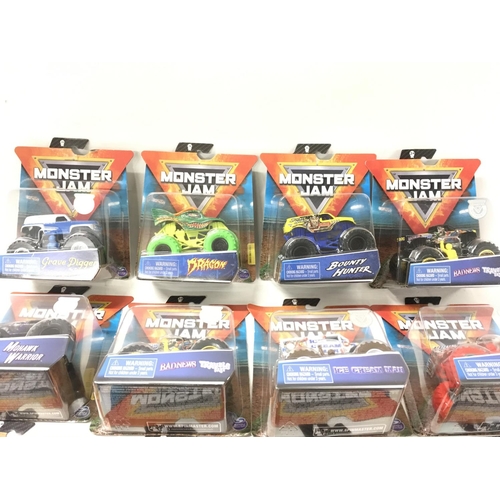 354 - A collection of 12 unopened boxed Monster Jam model vehicles 1:64 scale includes ..Iron Outlaw..Zomb... 