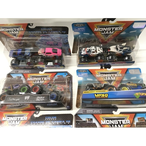 355 - A collection of unopened boxed Monster Jam vehicles, includes 6x double vehicle sets and 2 single. N... 