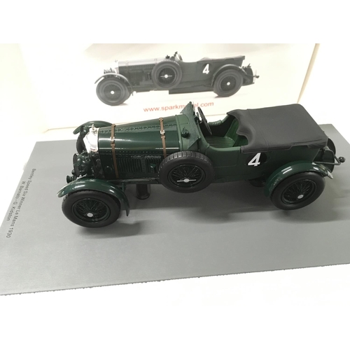 381 - A boxed model car 1:18 scale by Spark featuring the winner of Le Mans 1930 a Bentley Speed 6. W.Barn... 