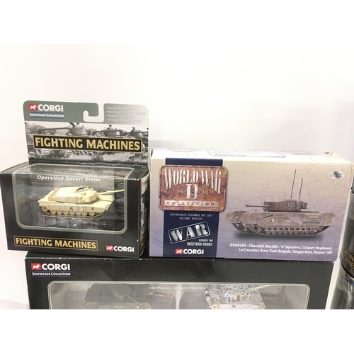 391 - A collection of 9 boxed diecast models by Corgi and Lledo all military themed. Includes a boxed set ... 