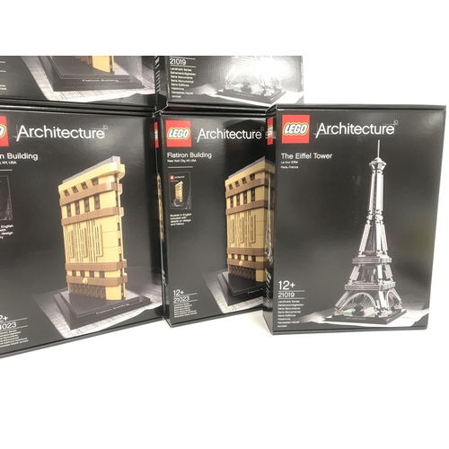 470 - 3 Boxed And Sealed Lego Architecture Flatiron Building #21023 and 2 Eiffel Towers #21019.