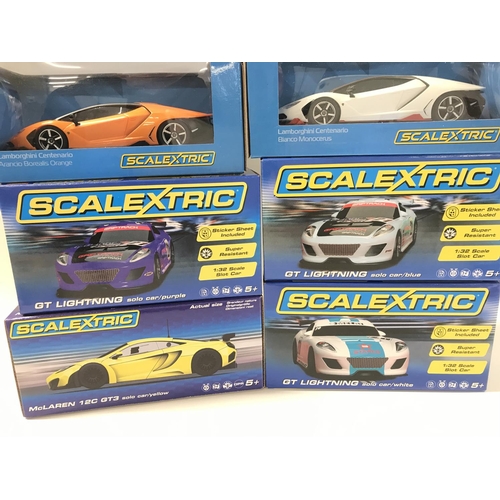 502 - 6 X Boxed Scalextric Cars. Including 3 X GT Lightnings. A McLaren 12C GT3 And 2 X Lamborghini Centen... 