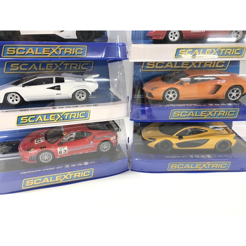 507 - 6 Boxed Scalextric Cars. 4 X Lamborghinis. A Ferrari F430 And A McLaren P1.