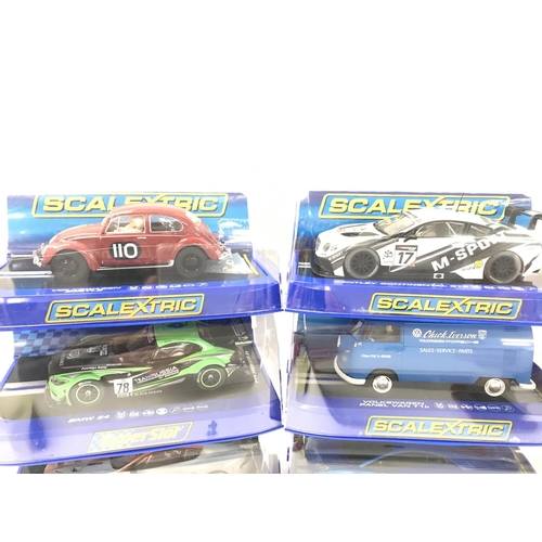 509 - 6 Boxed Scalextric Cars. A Volkswagen Beetle. A BMW Z4. A Aston Martin DBR9. A Bentley Continental G... 