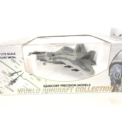 55 - 2 X Boxed Gaincorp Precision Model Aircraft. A Sukhoi SU-27 and a F-22 Raptor both 1/72 Scale. (2). ... 