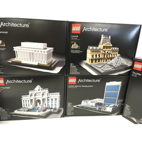 557 - 6x sealed boxed Lego Architecture sets includes..# 21023 Flatiron Buildingâ¦# 21022 Lincoln Memoria... 