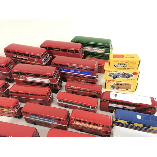 597 - A bag containing a large collection of busses. Mostly London busses. Approximately 75. No reserve.