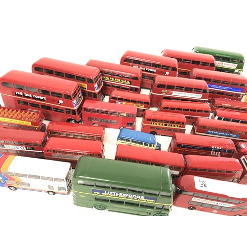 597 - A bag containing a large collection of busses. Mostly London busses. Approximately 75. No reserve.