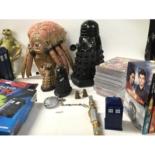 598 - A collection of Doctor Who items including action figuresâ¦mask..books..dvds etc. no reserve