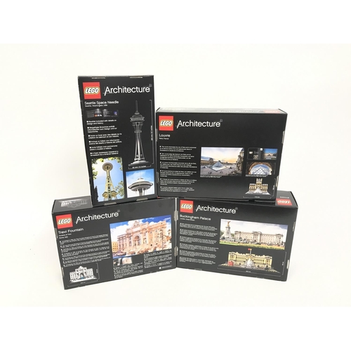 641 - 4 boxed and sealed Lego sets, to include Buckingham Palace 21029, Trevi Fountain 21020, Louvre 21024... 