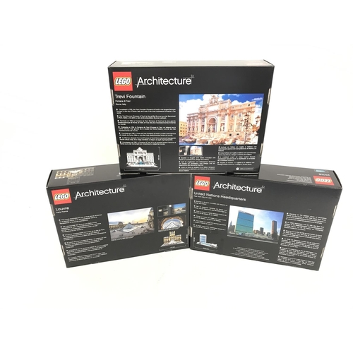 669 - 3 boxed and sealed Lego sets. To include United Nations Headquaters 21018. Louvre 21024. Trevi Fount... 