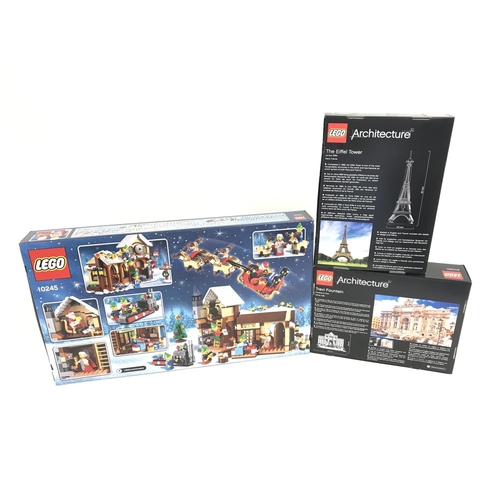 671 - 3 boxed and sealed Lego sets. To include 10245 Santas Workshop. 21020 Trevi Fountain. 21019 Eiffel T... 