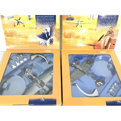 68 - 4 X Boxed Corgi Aviation Archive Flying Aces Models. 2 X Spitfires. A Hawker Hurricane And a P51D Mu... 