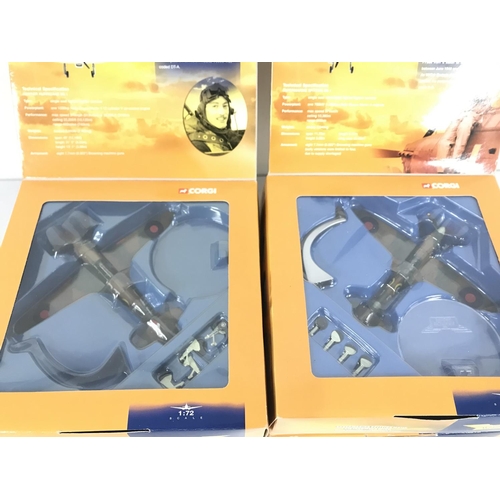 68 - 4 X Boxed Corgi Aviation Archive Flying Aces Models. 2 X Spitfires. A Hawker Hurricane And a P51D Mu... 