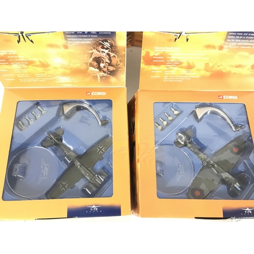 69 - 4 X Boxed Corgi Aviation Archive Flying Aces Models.A Messerschmitt. A Spitfire. And 2 X P51 D Musta... 