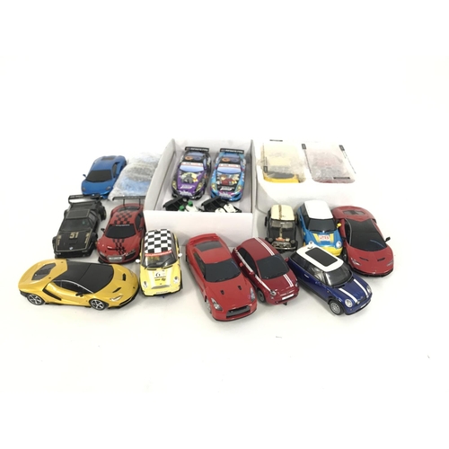 723 - A box containing a large collection of used Scalextric cars. Approximately 60 cars. No reserve.