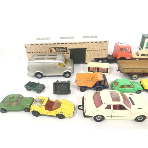 752 - A Box Containing Playworn Plastic and Diecast Vehicles including Matchbox. Dinky. And Others. No Res... 