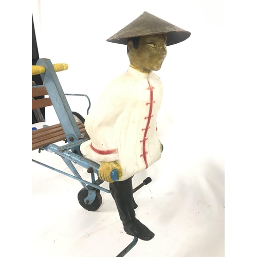 758 - A Rare 1950s Childs Ride On Chinese Rickshaw. With Walking Chinese Figure.