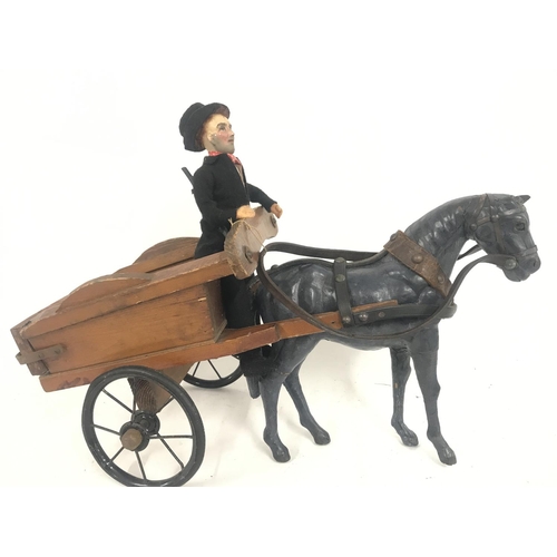 762 - A Vintage Wooden Toy Horse And Cart With Figure.