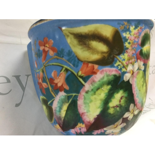1002 - A Victorian hand painted and gilt floral wall mount jardiniere. This lot cannot be posted. NO RESERV... 