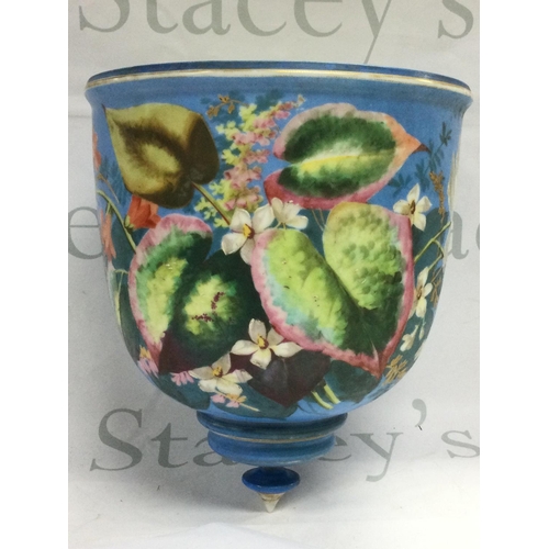 1002 - A Victorian hand painted and gilt floral wall mount jardiniere. This lot cannot be posted. NO RESERV... 