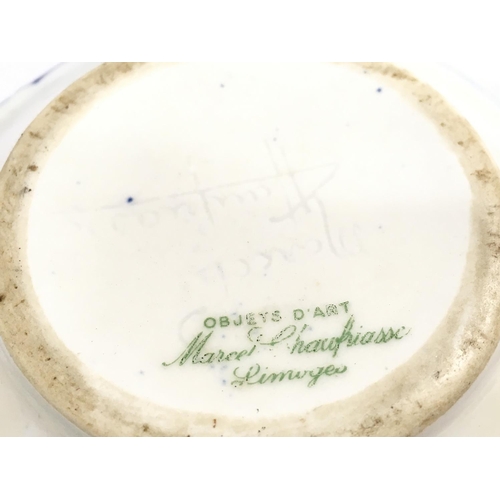 1003 - Two Limoges porcelain blue and white art nouveau trinket boxes, one decorated with figures and the o... 