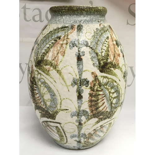 1006 - A Denby pottery studio vase, decorated in tones of green, browns, grey , 31.5cm tall approximately .... 