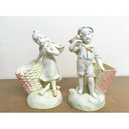 1008 - German classical style porcelain figures, boy and girl with baskets. This lot cannot be posted. NO R... 
