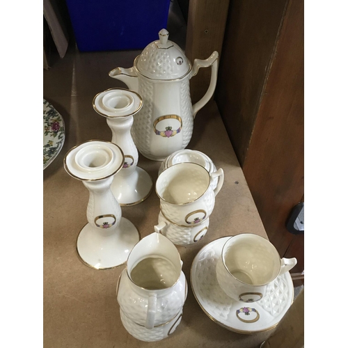 1013 - Irish Parian including cups, saucers, candlesticks . This lot cannot be posted. NO RESERVE