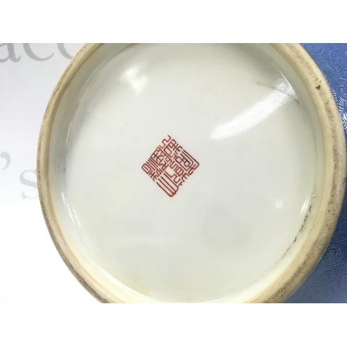 877 - A Chinese Qianlong marked vase with hand painted panel design of birds and flowers. No obvious damag... 