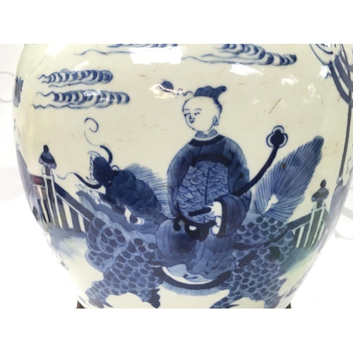 883 - A Export Chinese blue and white ginger jar with ceremonial scene design. This lot cannot be posted