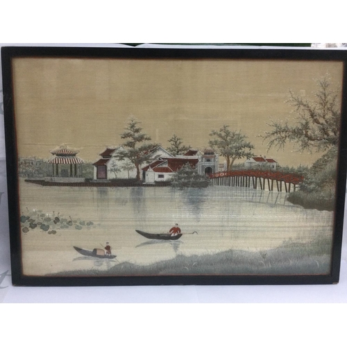 886 - A framed and glazed late Chinese republic silk embroidery, approx 53cm x 37cm. Shipping category D.