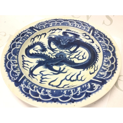 887 - Chinese blue and white plates and a Famille rose plate, this lot cannot be posted