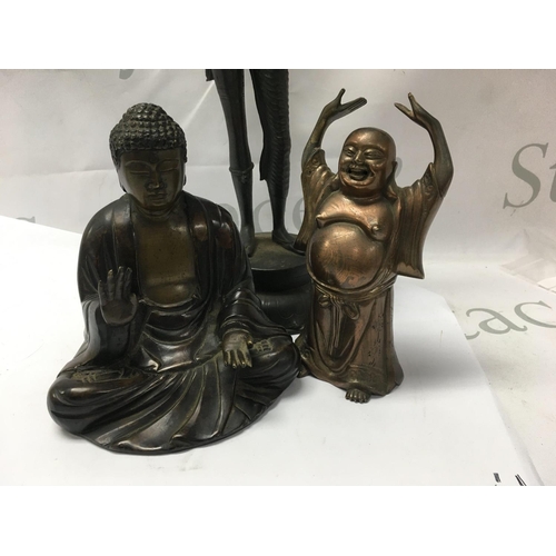 897 - A bronzed Deity and two Buddhas .