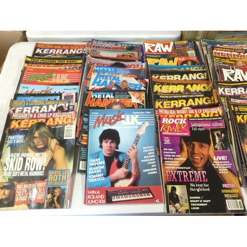 Two boxes of music magazines comprising various issues of Kerrang!, Raw ...